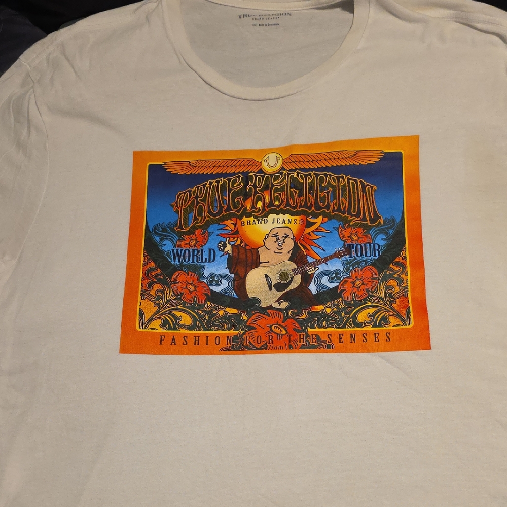 True Religion White Tee with Vibrant Graphic